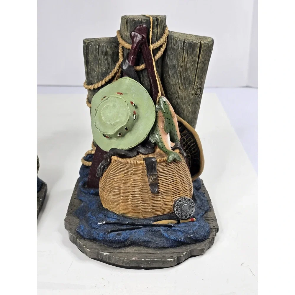 Fisherman Basket Fish Net‎ Hat Bait Tackle Fishing Pole Heavy Resin Bookends